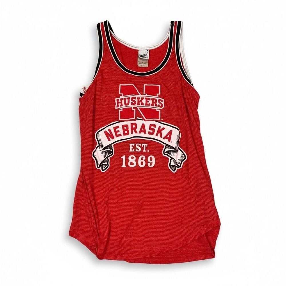 Vintage Nebraska Huskers Basketball Tank Top Womens Large Red Graphic Cotton Tee